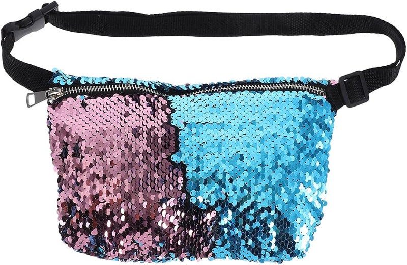 Blue Pink Sequins Fanny Pack for Women Adjustable Waist Bag Lightweight Travel Hiking - Image 1
